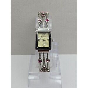 Mathey Tissot Womens Quartz Watch Pink Crystal Dress Bracelet Silver New Battery